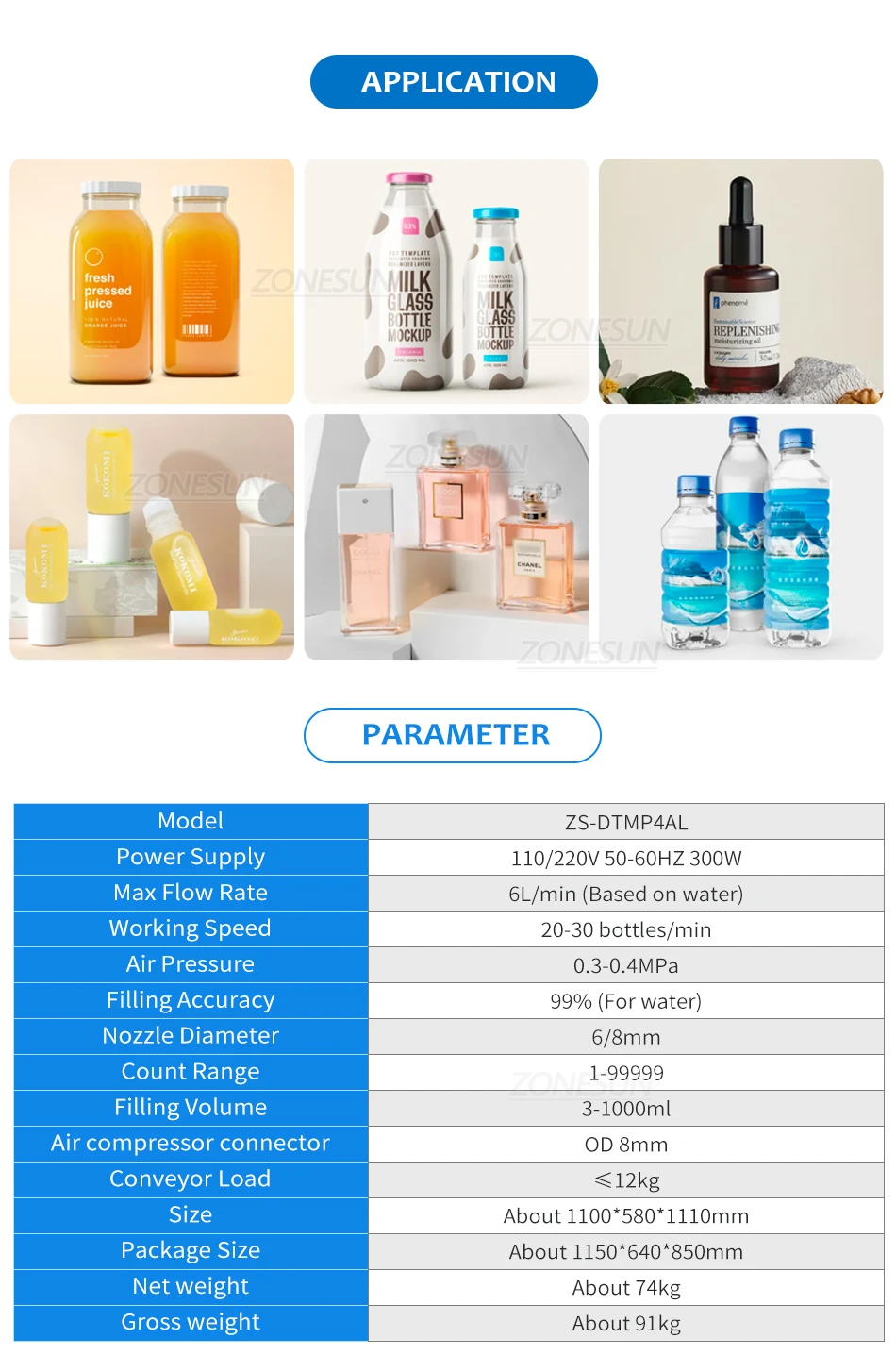 ZONESUN ZS-DTMP4AL Automatic Magnetic Pump Liquid  Filling Machine Vial Filler