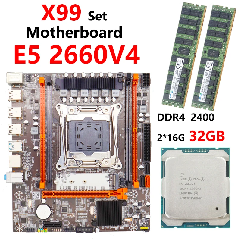 

Системная плата X99 в комплекте с Xeon E5 2660V4, процессор 32 Гб (2x16 ГБ), DDR4, ECC память, USB 3,0, Серверная фрейма NVME M.2