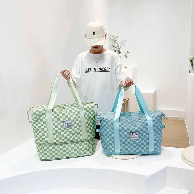 Expandable Gym Big Bag Women\'s Large Capacity Lozenge Travel Designer Bags Luxury Sports Casual Female Trend Handbag Luggage
