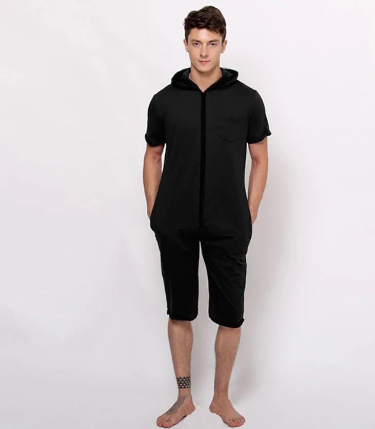 New Men Onesie Patchwork Print Pajamas Sleepwear Summer Short Sleeve Costumes Hoodie Jumpsuits