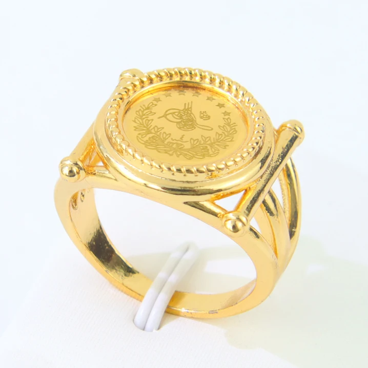 Arabische muslimische Goldmünzen Ringe 21 Karat vergoldet Dubai Mode Zirkonia Paare Ring türkische Frauen Braut Hochzeit Vintage-Schmuck – Detail 13