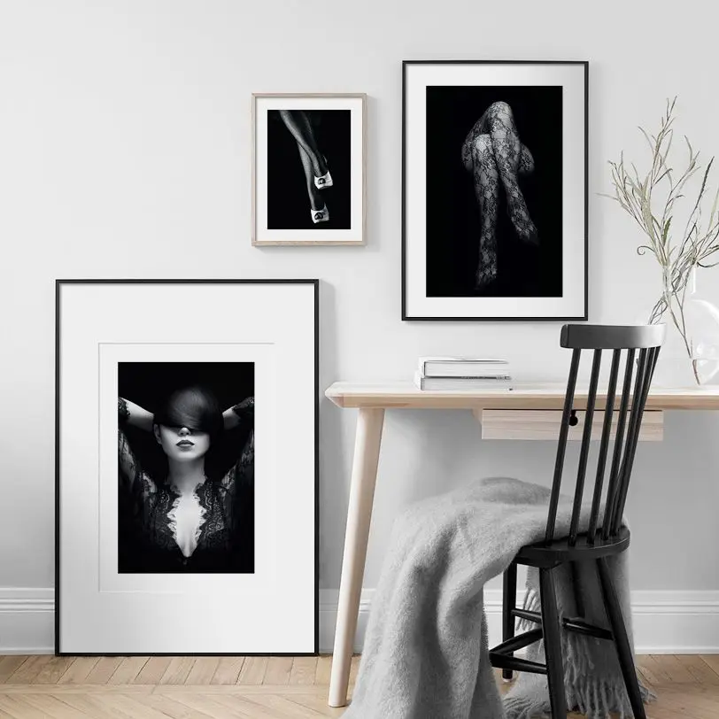 

Black And White Sexy Woman Lace Skirt Stockings Wall Art Prints Canvas Painting Nordic Posters Wall Pictures Living Room Decor