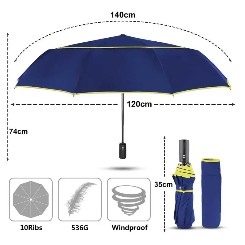 Automatic Double Big Umbrella folding umbrella automatic umbrella 120CM Rain Women 3Folding Wind Resistant Large Umbrella Men Family Travel Business Car Umbrellas