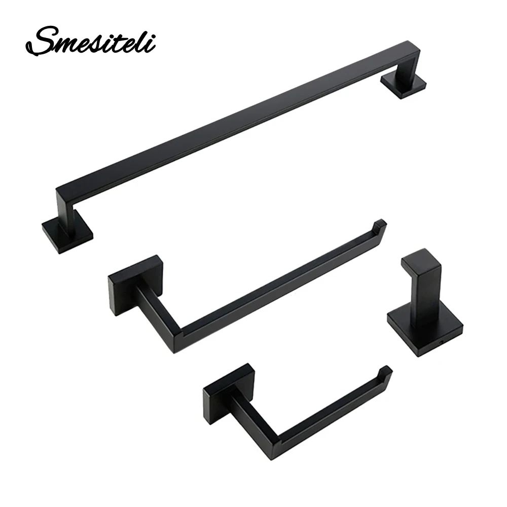 Towel Rack Bathroom Accessories Set Matte Black Wall Shelf Toilet Roll Paper Holder Robe Hook Hanger Towel Rail Bar Ring Bath Hardware