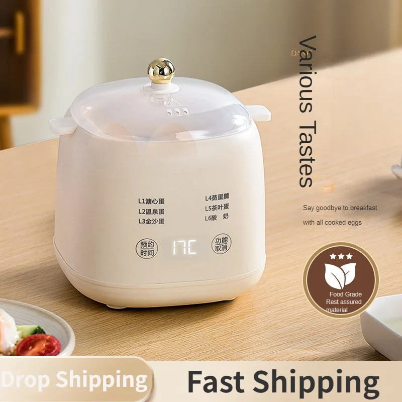 Vapor de Ovo Elétrico Automático Mini Caldeira de Ovo Doméstico Panela de Comida de Pequeno Almoço Tigela de Vapor de Aço Inoxidável 220v