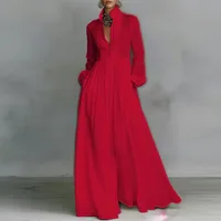 Robe longue trapèze française élégante, taille haute, poches solides, plissée, Maxi, manches longues, boutons, robe de soirée, printemps, automne 5