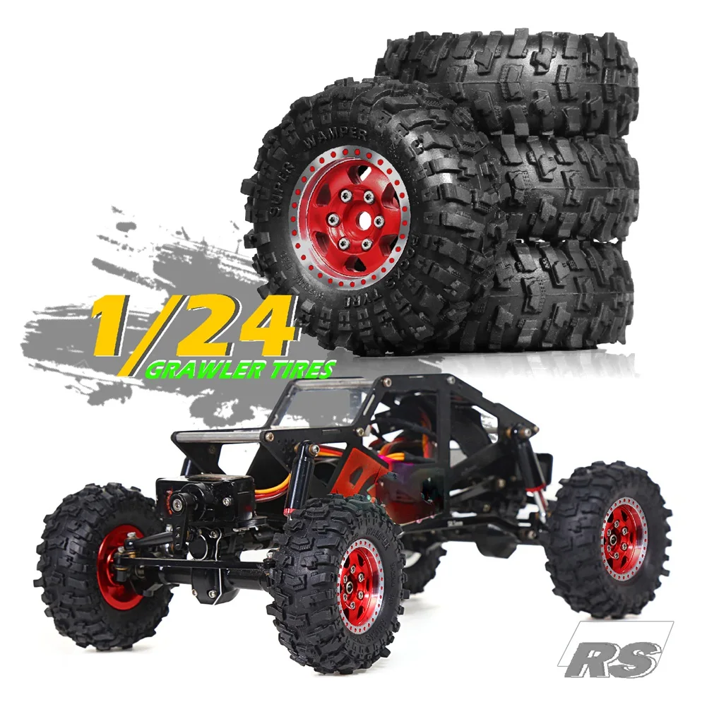 4pcs 51mm 1.0인치 금속 비드락 휠 타이어 세트 1/18 1/24 RC 크롤러 자동차 TRX4M SCX24 AX24 FCX24 업그레이드 부품 실버-ABVK