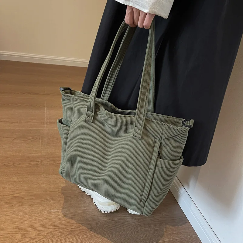 New Style Simple Corduroy Tote Bag Female Commuting Large Capacity Work Shoulder Handbag Work Shopping Crossbody Bag