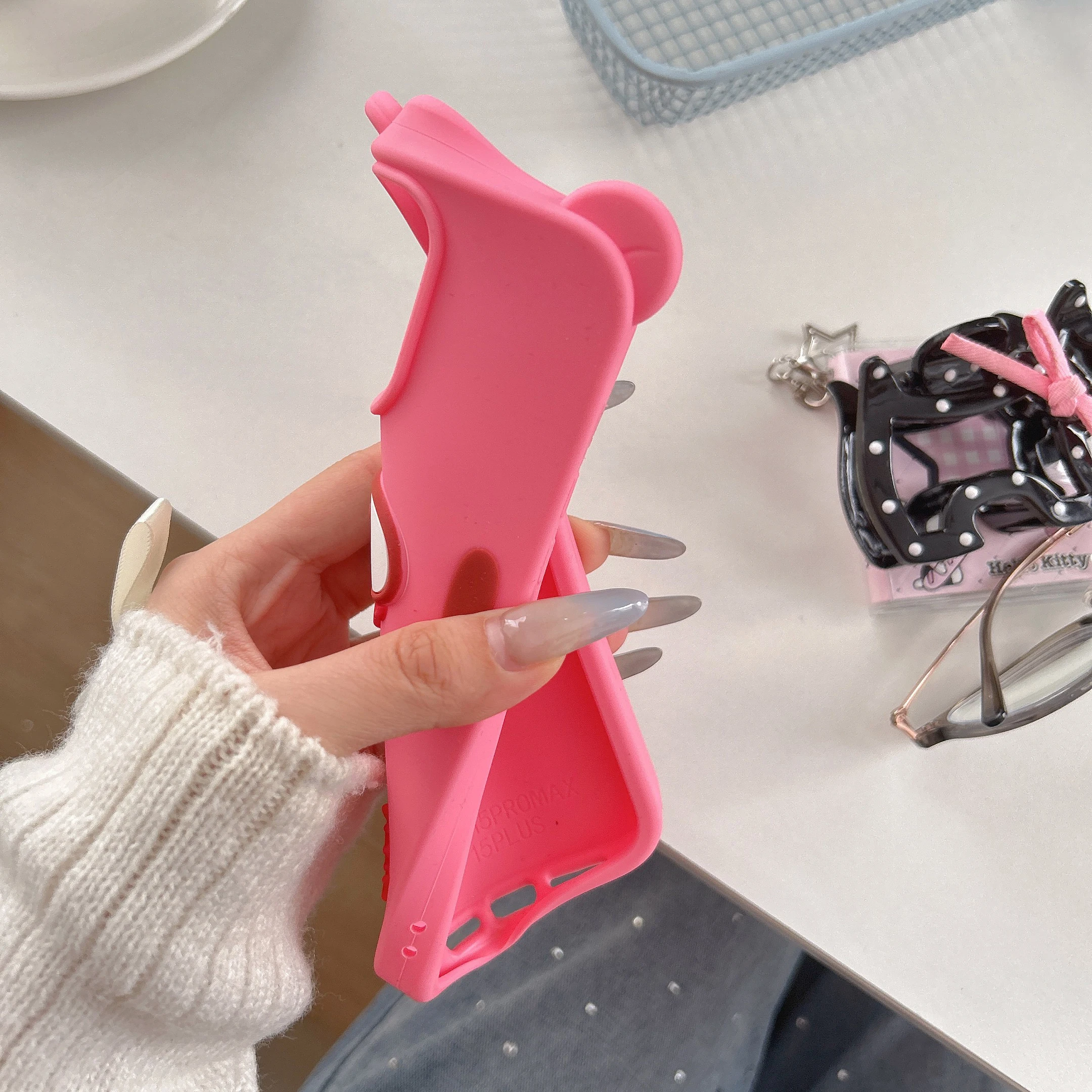 3D Cartoon Cute Gothic Bear Phone Case - Unique Bloody Design, Soft Silicone Cover