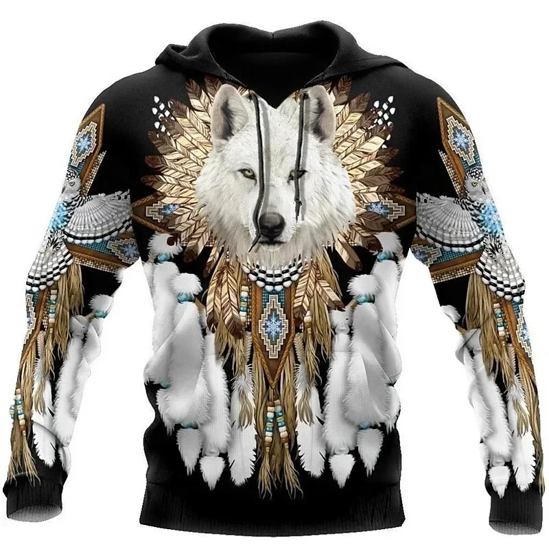 2024 Autumn And Winter Unisex Cool Wolf 3D Printing Boho Casual Sports Hoodies Pullover Street Fashion Clothing