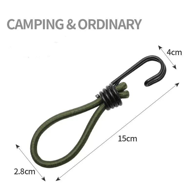 Outdoor Tent Ropes Camping Tent Accessories 15cm Tent Elastic Rope Cord with Hook Camping Tent Fixation Elastic Stretch Rope