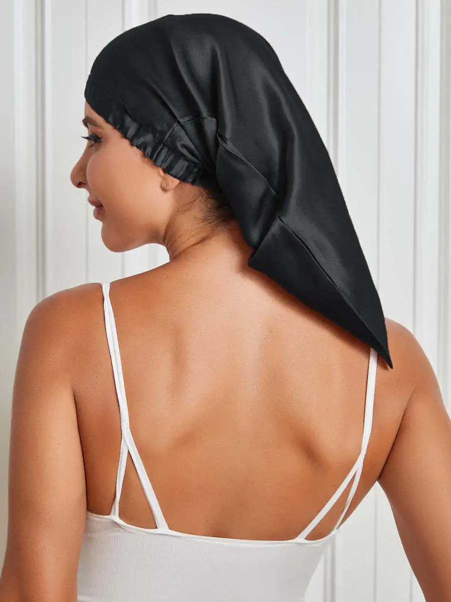 Birdtree 100% Mulberry Silk Bonnets Female  Triangel Sleeping Night Pure Hair Wrap Cap For Curly Ladies Headwrap A34320M 3