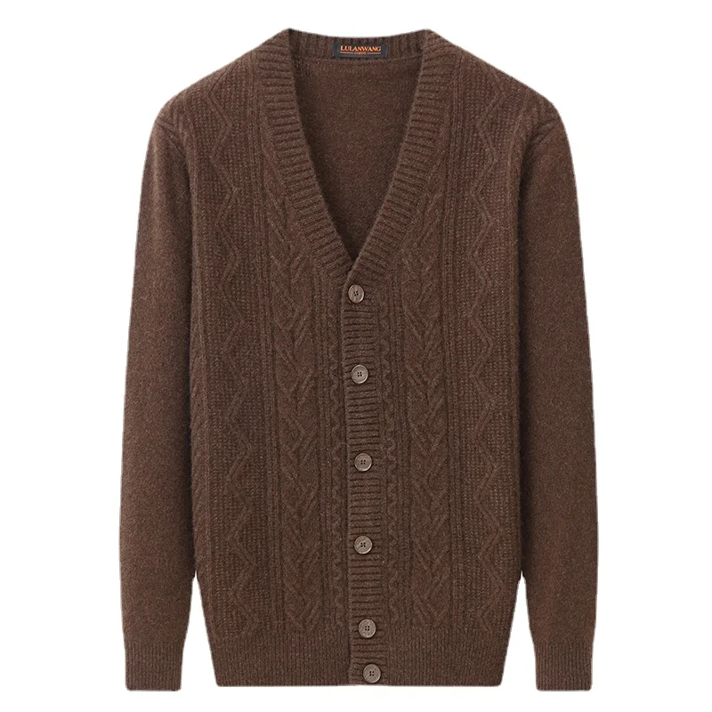 

New Arrival Fashion Large 100% Pure Cashmere V-neck Solid Color Cardigan Men's Sweater Casual Coat Size XS S M L XL 2XL 3XL