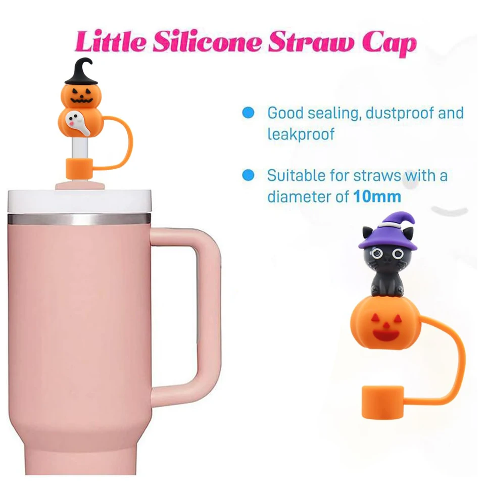 6 Stück Halloween Strohhalm-Abdeckkappen Für Stanley-Becher – Lustige Geister, Aus Silikon, Wiederverwendbar