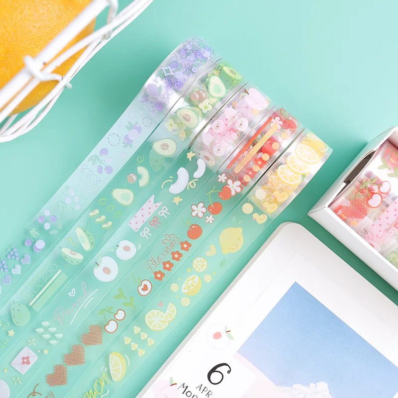 

5 pcs/pack 15 mm*2M Fresh Fruits Patterns PET Transparent Decoration Tapes Scrapbooking Diy Masking Tape Decoration Stationery