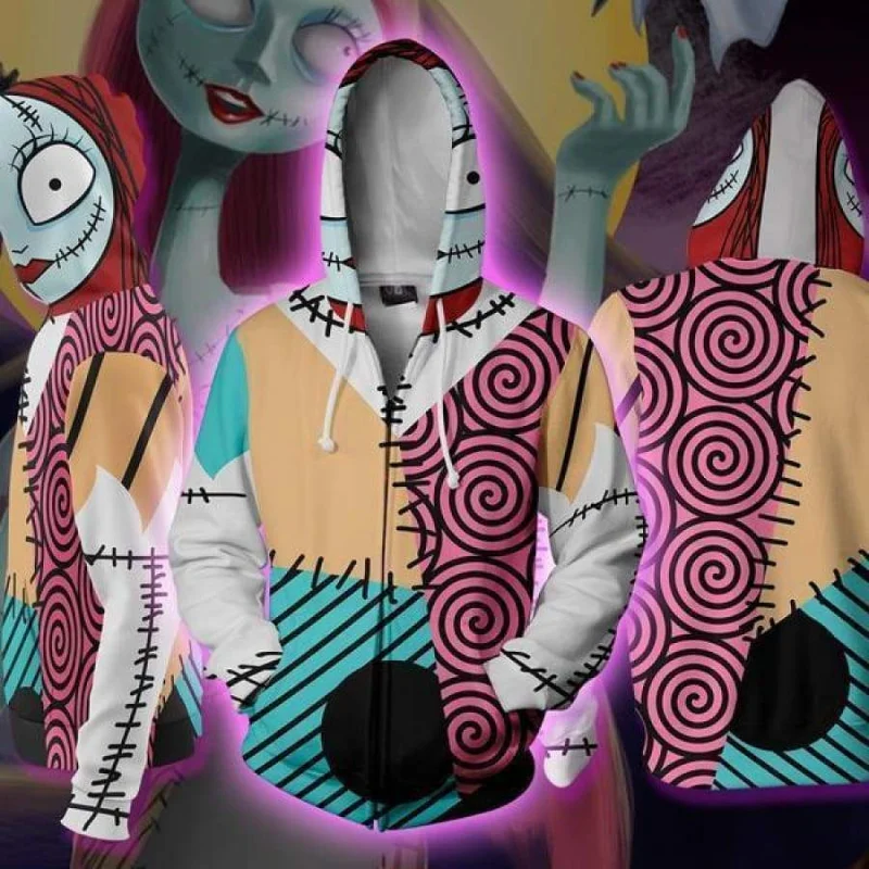 Sudadera con capucha con estampado 3D de pesadilla antes de Navidad para hombres y mujeres, sudaderas con capucha de Jack Skellington Sally, sudaderas con capucha de Cosplay de terror de Halloween, re