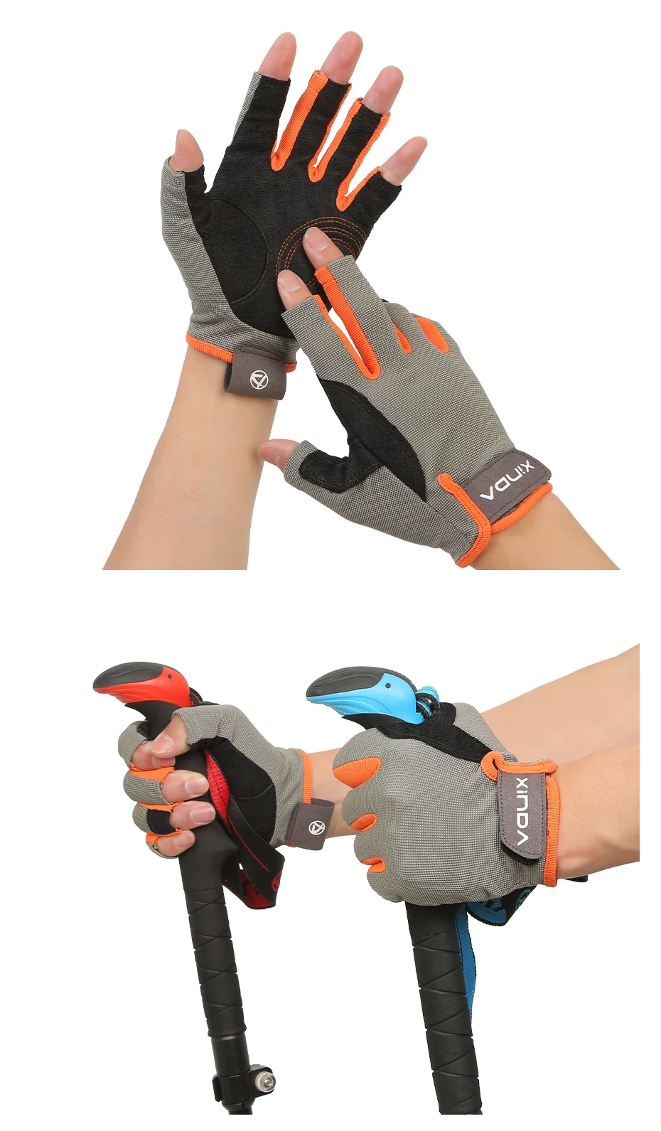 XINDA Professionelle Outdoor-Sport Halbfinger-Handschuhe aus Rindsleder für Klettern, Downhill und Wandern, Rutschfest und Verschleißbeständig – Detail 3