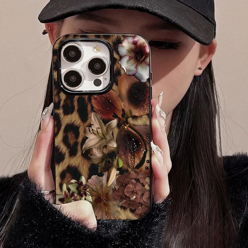 Leopard Elegant Lily Flower Pattern Phone Case Cover