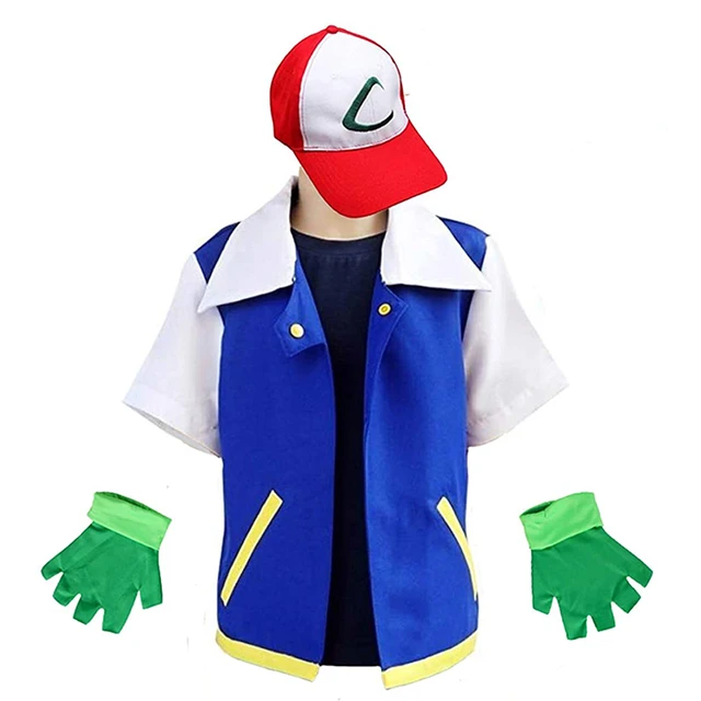 Pokemon cosplay da uomo anime blue jacket costume boy Ash Ketchum party  trainer cappello e guanti elf ball regalo di compleanno per bambini -  AliExpress