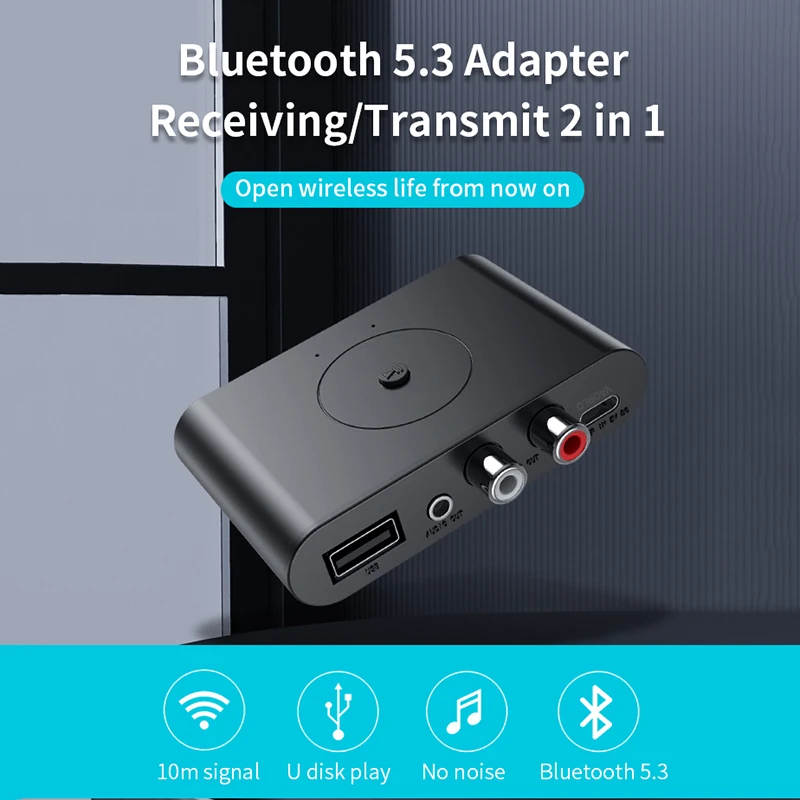 2 IN 1 Bluetooth 5.3 Transmitter Receiver 3.5mm AUX RCA USB U-Disk Stereo Music Wireless Audio Adapter For TV PC Car Kit Speaker