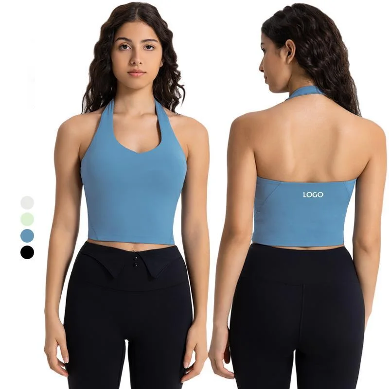 

Light Support Cropped Halter Tank Top Tight fit Buttery-soft Feels Weightless Four-way Stretch Sports Bras With Removable Cups