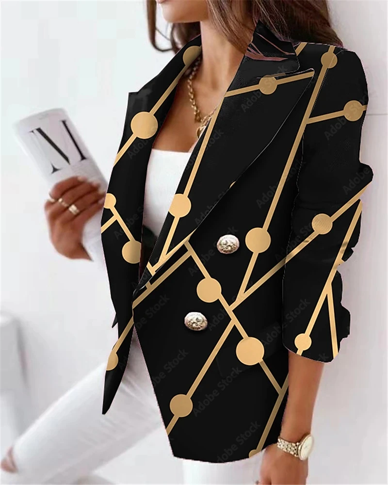 Women's Blazer Breathable  Pockets Print Double Breasted Turndown OL Style Jackets Formal Modern Office career Leopard Outerwear