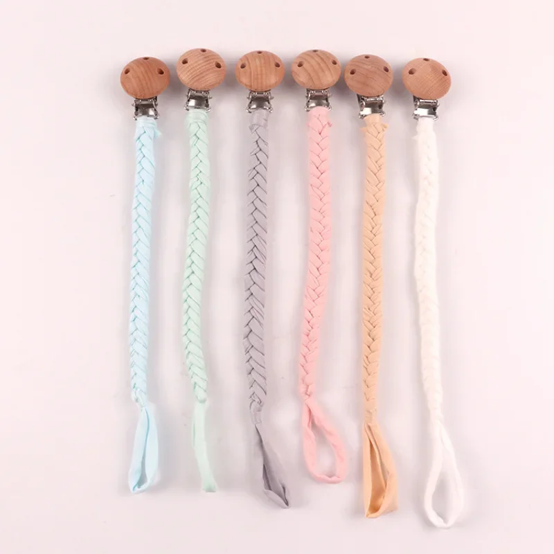 

Vintage Crochet Baby Anti-drop Soother Pacifier Chain Nipple Dummy Holder Clips Woven Cotton Beech Wood Pacifier Clip