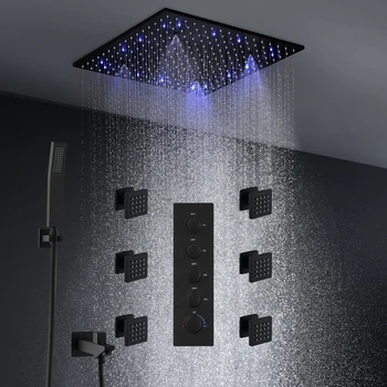 ชุดหัวฝักบัวอาบน้ำ LED สเปรย์แบบละออง400/500มม. หรูหรา16/20นิ้วเครื่องผสมวาล์วอุณหภูมิคงที่พร้อมหัวนวดด้านข้าง 1