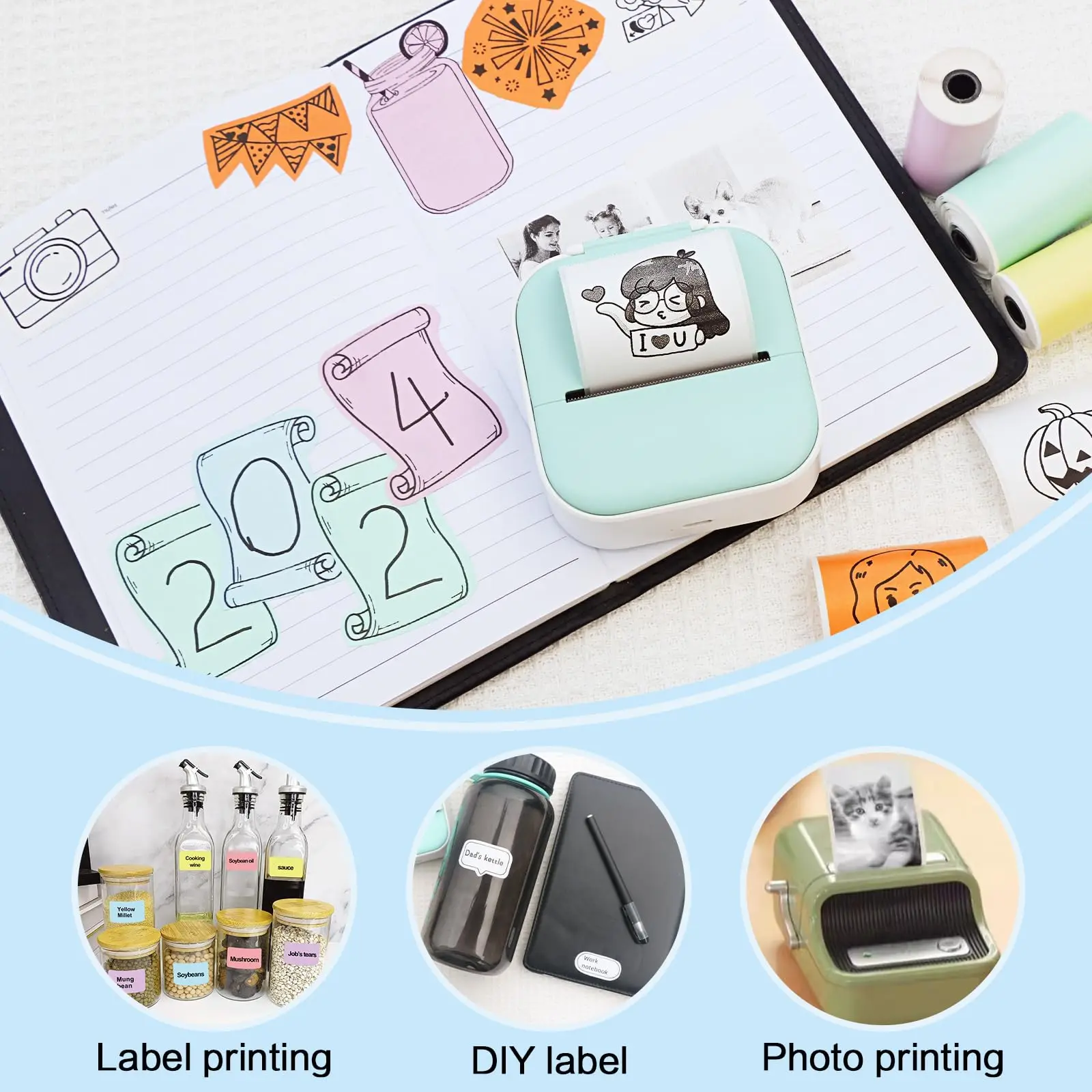 Thermal Paper Printer Sticker Paper Printing Paper Thermal Paper Roll Thermal Printer Paper Thermal Printer Paper Mini Self-adhesive Label Printer Paper Compatible With T02/M02/M02/M02SPRO/M04AS/M04S Mini Thermal
