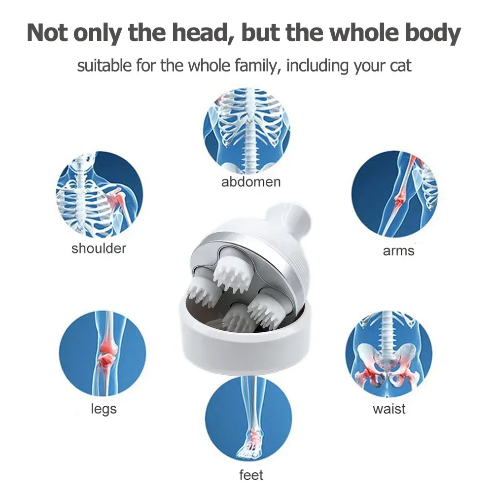 Smart Scalp Massager Cat Wireless 4 Kneading Massage Heads Body Muscle Relax for Hair Growth Stress Kneading Vibration Roller - Image 2