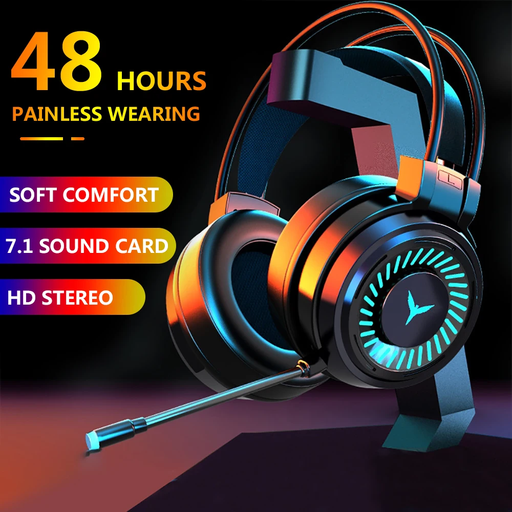 Computer Gaming Music Headset Gamer Cuffie Con Microfono Basso Accento Luci Di Colore Cablato Auricolare Stereo Per Pc Pc Xbox Ps4