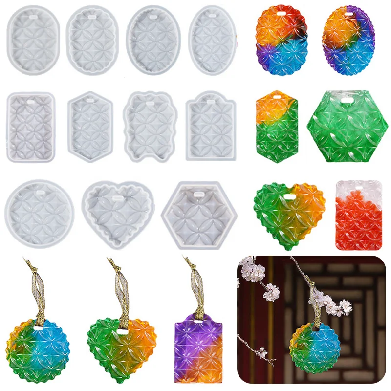

Stereoscopic Patterned Heart/square/round Hangtag Silicone Mould Casting Aroma Keychain Pendant Epoxy DIY Jewellery Making Tools