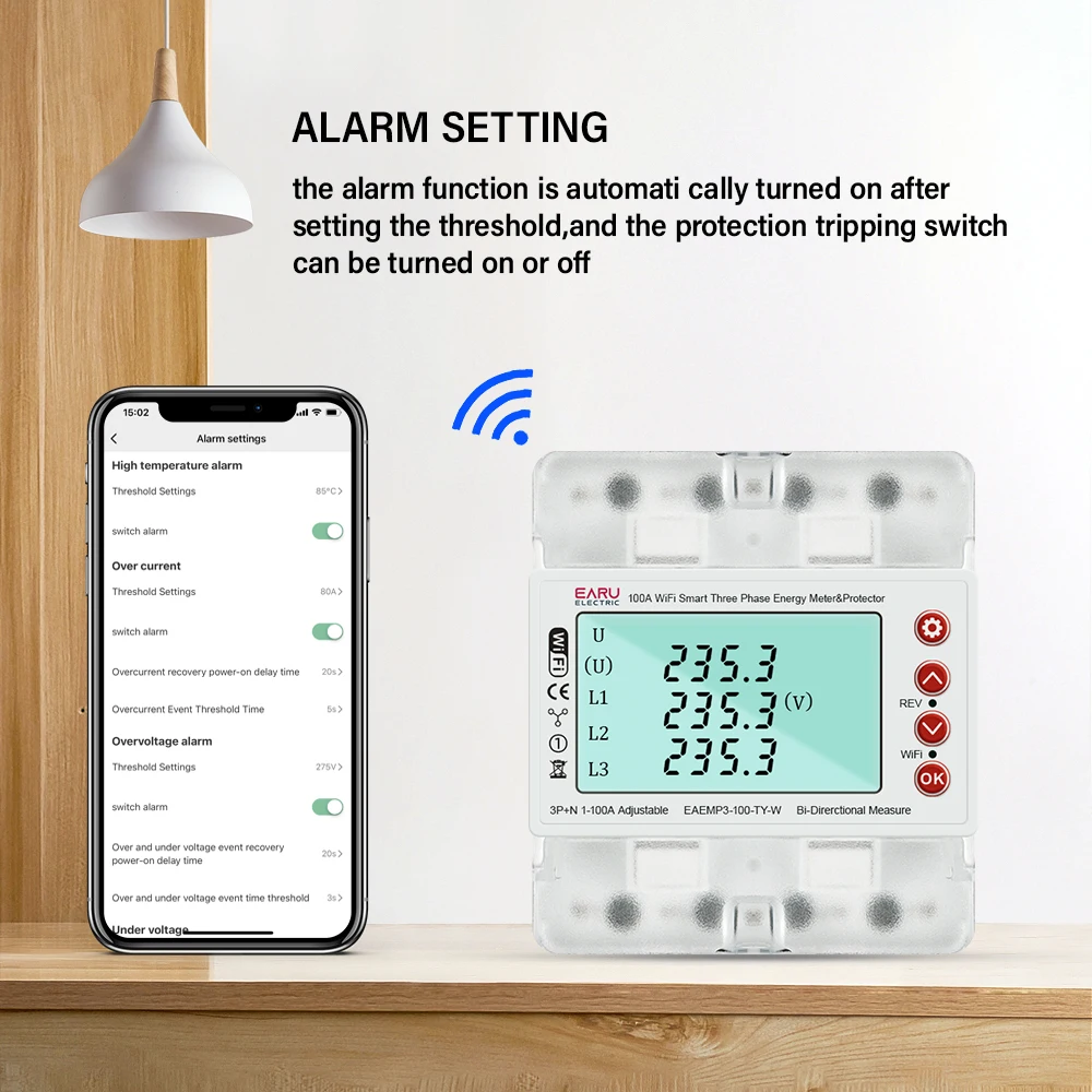 3 Phase 380V 100A Tuya WiFi Smart Bi-Directional Energy Power kWh Meter Over Und