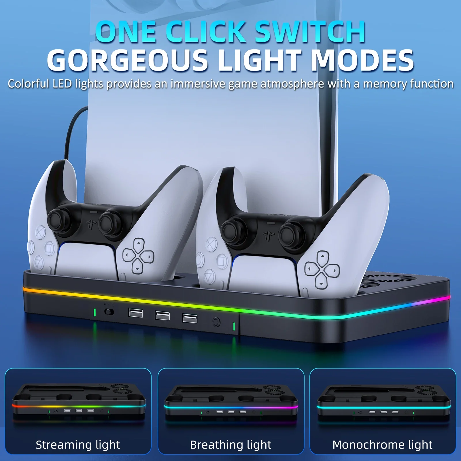

IINE для PS5Slim Многофункциональный зарядный охлаждающий вентилятор RGB фотооптический привод/Цифровая версия универсальная для Play Station5 Slim