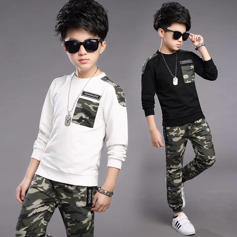Spring Boys Sport Sweatshirts + Camouflage Pants Suits Kids Tracksuits Sets Teen Boy Sportswear Outfit 3-12Years