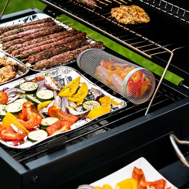 Gördülő Grillező Kosár Grillezés Főző Grill Rács Hordozható Kerek Kültéri Kemping Barbecue Rack Edény Konyhai Szerszám - Image 3