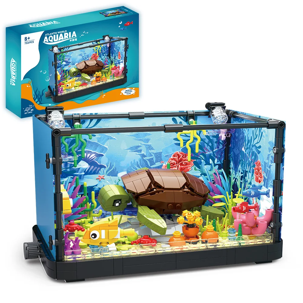 Fish Tank Building Kit with Lights, MOC Marine Aquarium Marine Animal Building Blocks Toys for Kids 6+, Bricks Toys Gifts 2
