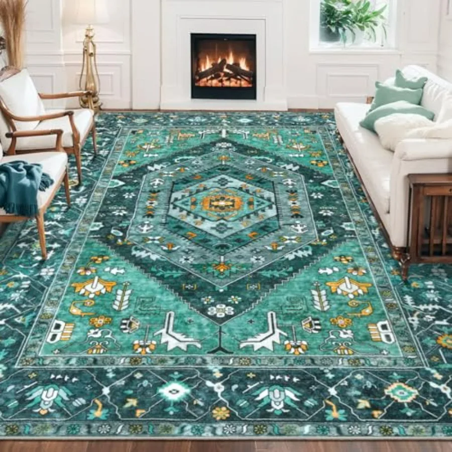 Teal Large NonSlip Boho Area Rug 8x10