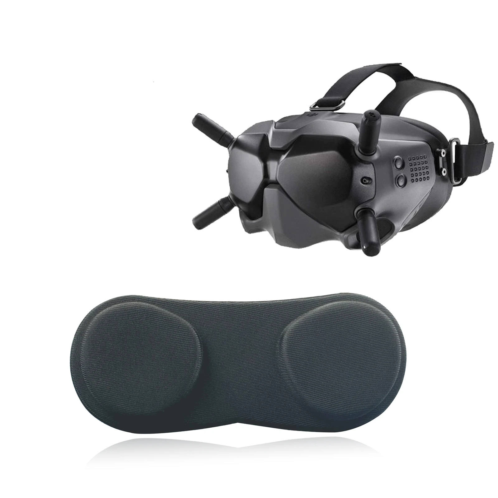 Housse de protection anti-rayures pour objectif DJI FPV Goggles V2 installée sur les lunettes, protégeant l'objectif.