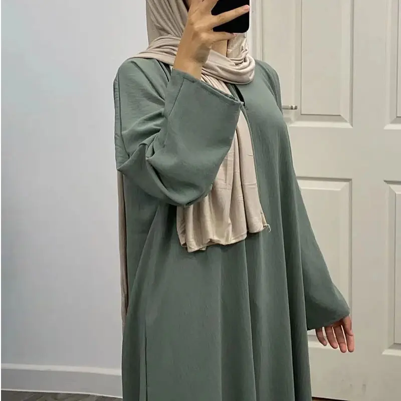 SolidAbayaforWomenCrepeWrinkleIslamicClothingCasualLongDress