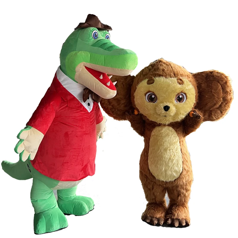 팽창식 Cheburashka 악어 Gena 의상, 큰 귀 원숭이 의상, 성인 코스프레 마스코트, 귀여운 정장, 어린이 파티 드레스