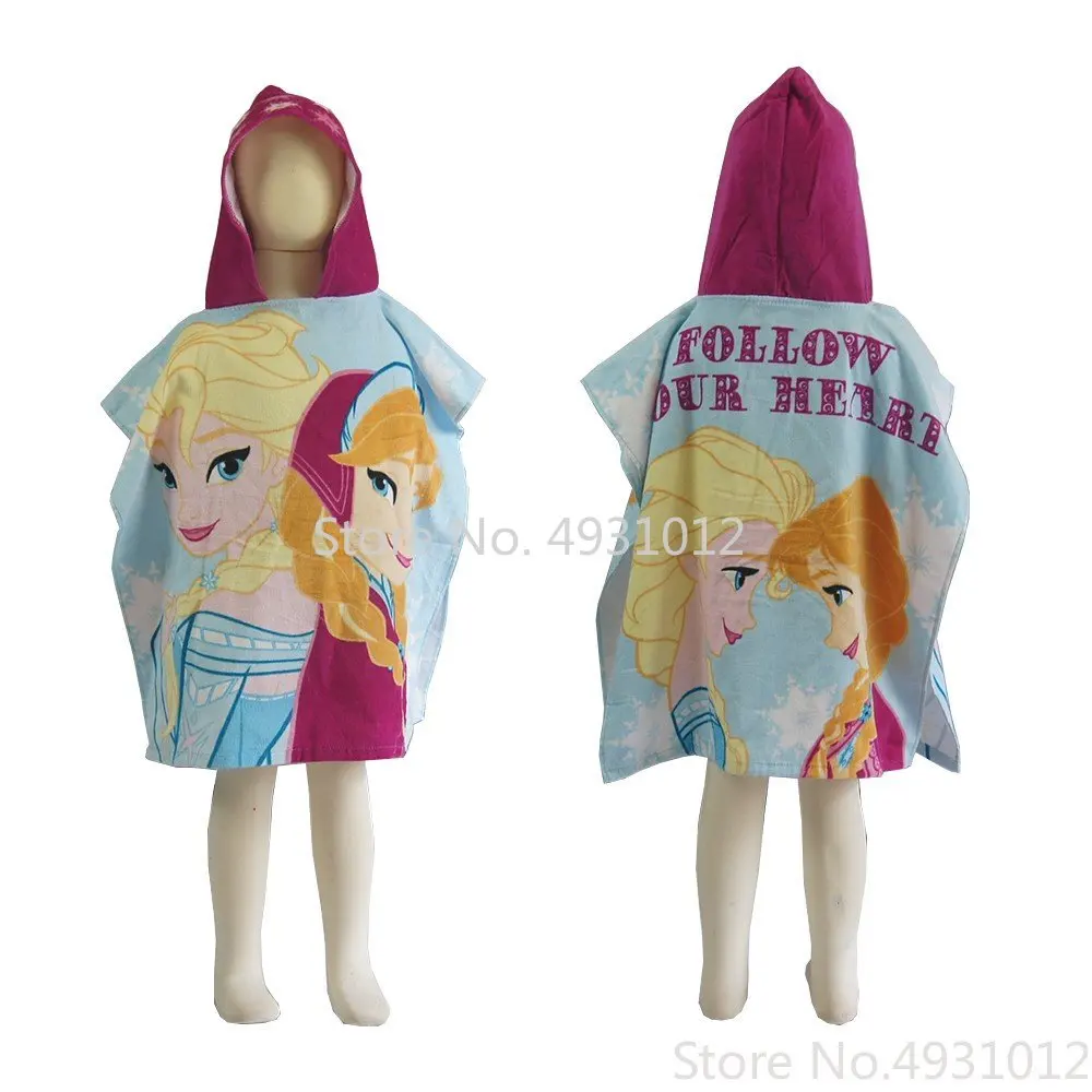 

2023 Magical Frozen Priness Elas Anna Baby Bathrobe Girls Boys Hooded Bath Towel Cloak Cotton Absorbent Toddler Gift 60x60cm