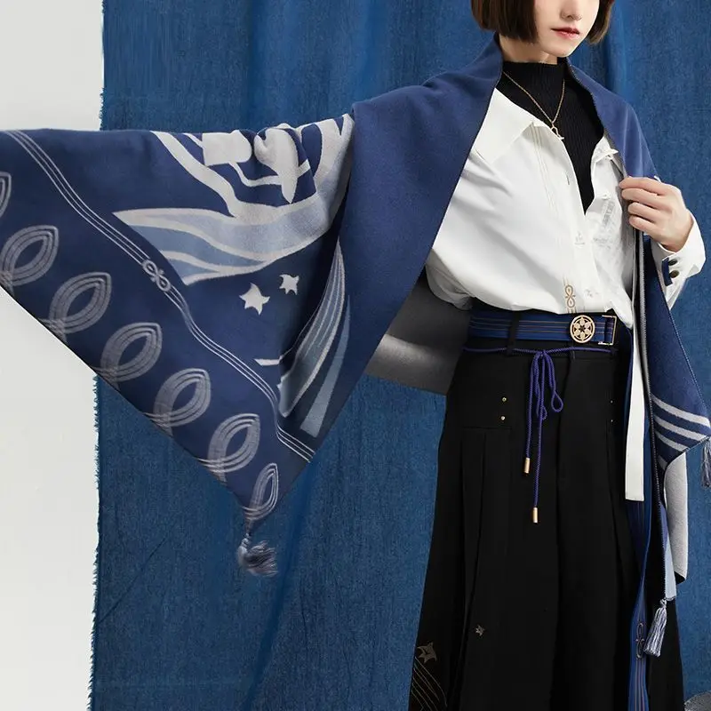 Game Genshin Impact Wanderer Cosplay Scarf Balladeer Scarves Blue Cape Halloween Party Birthday Gifts For Men Women 70x180cm