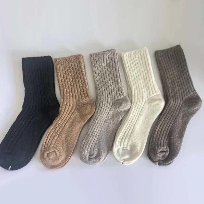 5Colors Autumn Winter Women Cotton Stripes Sport Socks Harajuku Retro Lady Girls Loose Long Casual Knitting Soft