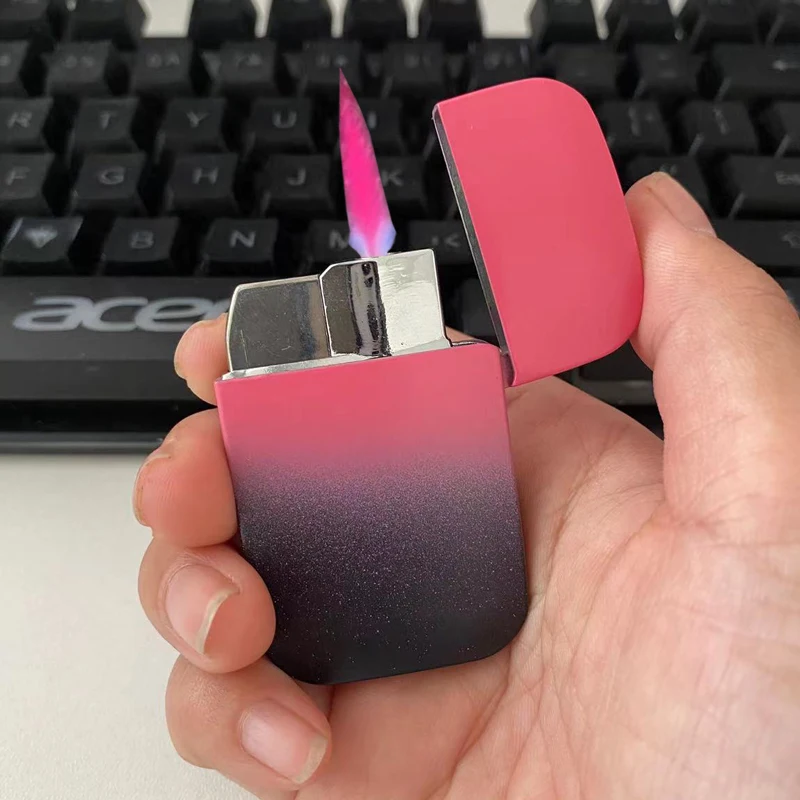

Strong Fire Power Outdoor Pink flame Fuel lighter Gradually Stylish Refillable Fuel lighter Metal Butane Gas Men original gifts