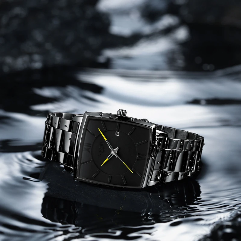 NIBOSI New Fashion Black Quartz Watch for Men Stainless Steel Waterproof Date Mens Watches Top Brand Luxury Relogio Masculino