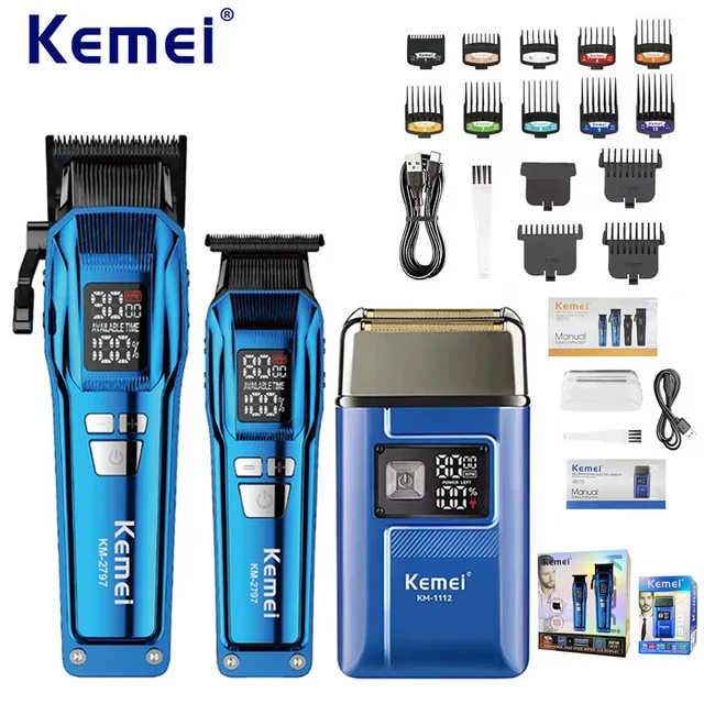 Kemei Trimmer KM-2797 Rechargeable Electric Hair Clippers Set LCD Shaver KM-1112 Dry And Wet Shaving Machine Cordless Kit 1