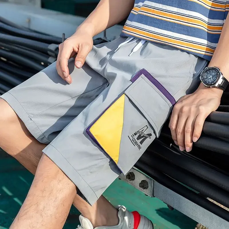 thumbnail image 1 of Pantalones cortos cargo para hombre con cordón, anchos, holgados, cortos, holgados, estampados, elegantes, hermosos, elásticos, cómodos, de nailon, 1 of 5