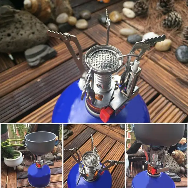 Mini Kemping Kályha Hordozható Nem Csúszáscsökkentő Gáz Szurkoló Égő Kemence Piknik Főzés Osztott Kályhák Tűzhelyi Gázégő