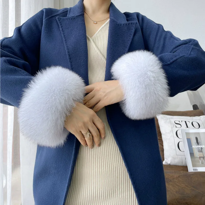 

Natural Fox Fur Arm Cuffs Fuzzy Wrist Cuff Women Coat Bracelet Wristband Detachable Warm Gloves Female Solid Fluffy Fur Sleeves